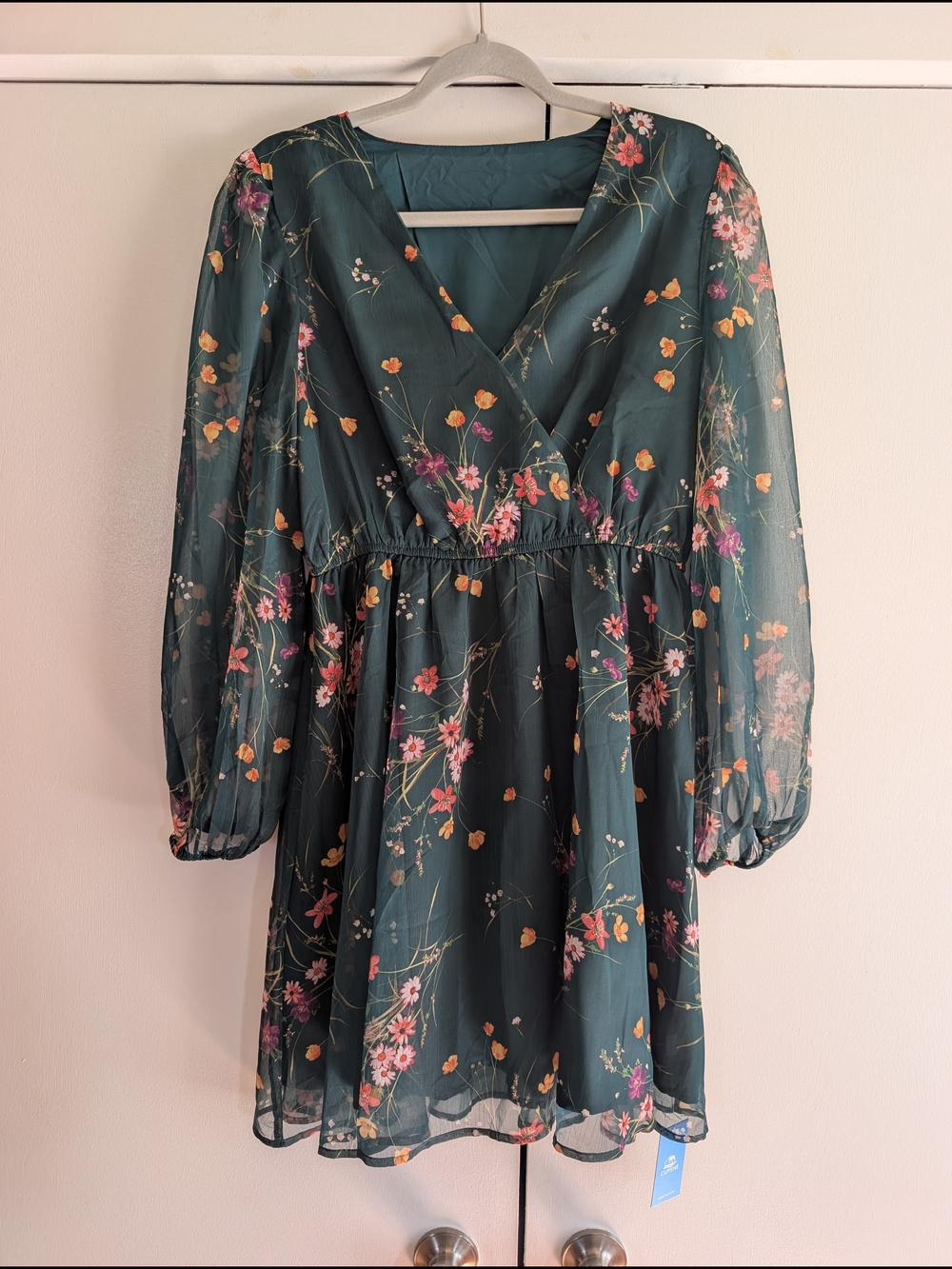 Cupshe Green Floral Wrap Mini Dress with Sheer Sleeves